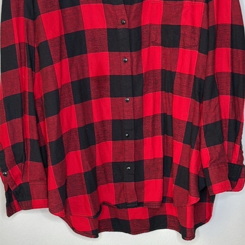 GAP Flannel Boyfriend Buffalo Check Button Down Shirt in Red & Black Size XL - Picture 3 of 8